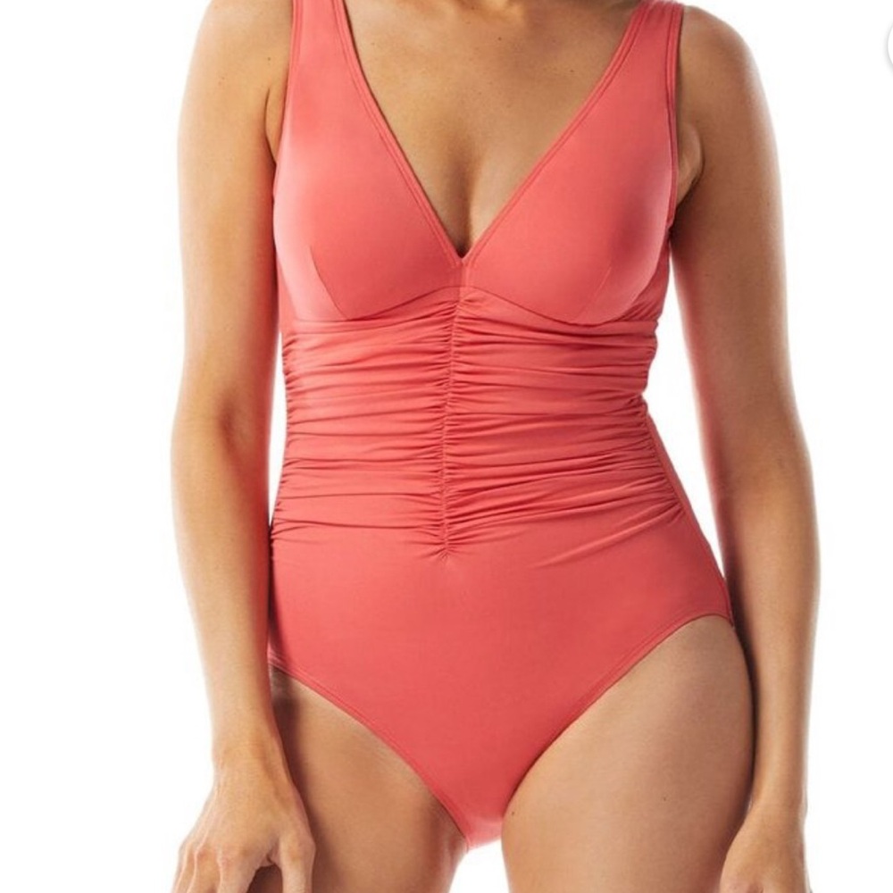 Coral One Piece Swimsuit with V-Neck and Ruching by Coco Reef